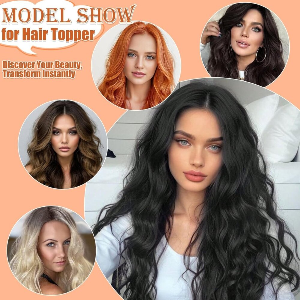 20" Wavy Hair Topper Thinning Hair Coverage Clip-In Bangs Natural Fluffy - Picture 3 of 6
